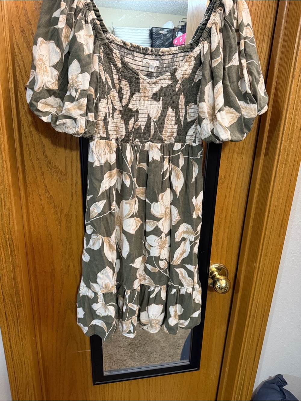 Maurices Olive & Cream Floral Smocked Dress